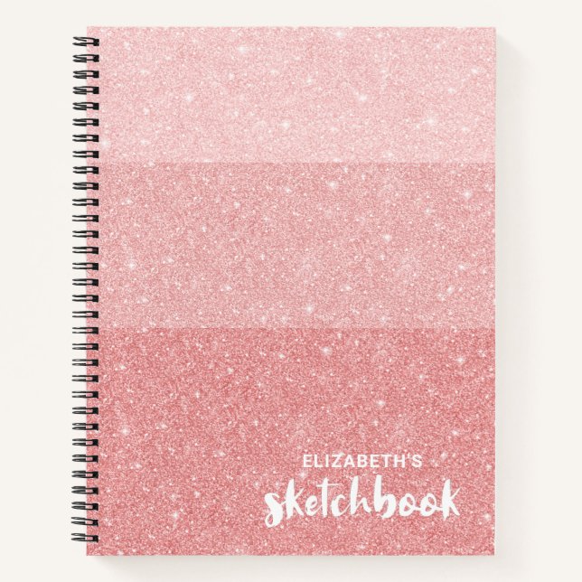 Elegant Pink Glitter Sketchbook With Name Notebook (Front)