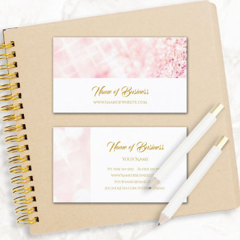 Elegant Pink Glitter Sparkle Bokeh Gold Script Business Card by GirlyBusinessCards at Zazzle