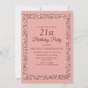 Elegant Pink Glitter Sparkle Women 21st Birthday Invitation