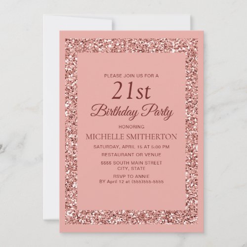 Elegant Pink Glitter Sparkle Women 21st Birthday  Invitation