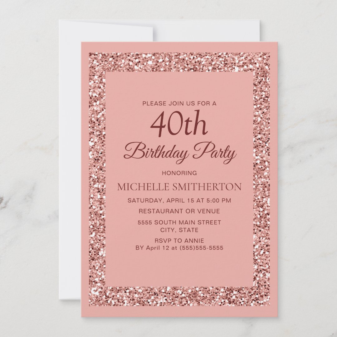 Elegant Pink Glitter Sparkle Women 40th Birthday Invitation | Zazzle