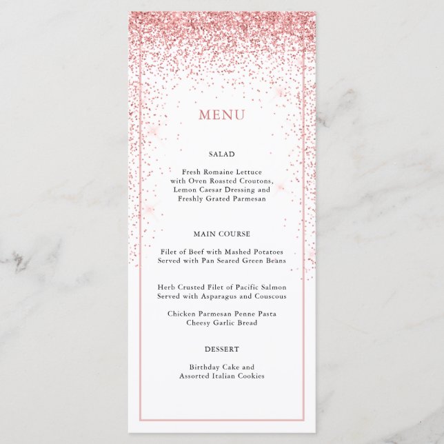 Elegant Pink Glitter Special Occasion Menu (Front)