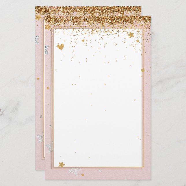 Elegant pink glitter stationery (Front/Back)