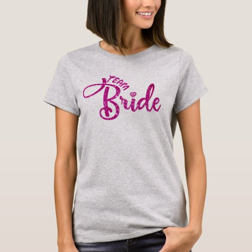 Elegant Pink Glitter Team Bride Chic Bridesmaid T_Shirt