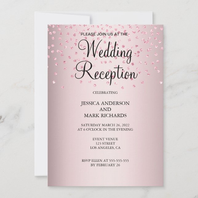 Elegant Pink Glitter Wedding Reception  Invitation (Front)
