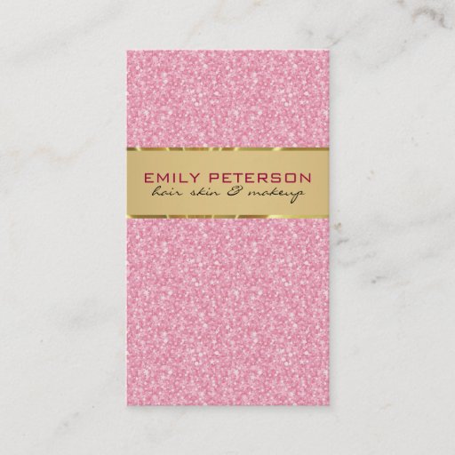 Customizable Elegant Pink Glitter With Gold Accents Business Card