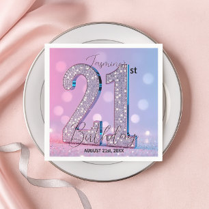 Elegant Pink Glittery Diamonds 21st Birthday Napkins