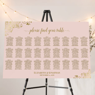 Elegant Pink & Gold 27 Table Wedding Seating Chart Foam Board
