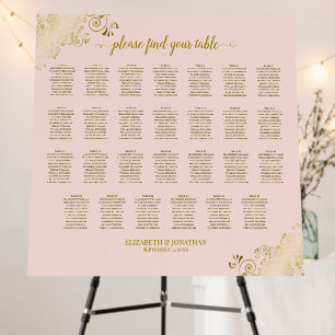 Elegant Pink & Gold 27 Table Wedding Seating Chart Foam Board
