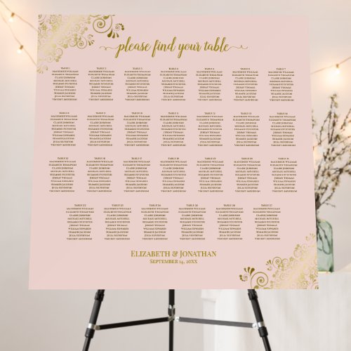 Elegant Pink  Gold 27 Table Wedding Seating Chart Foam Board