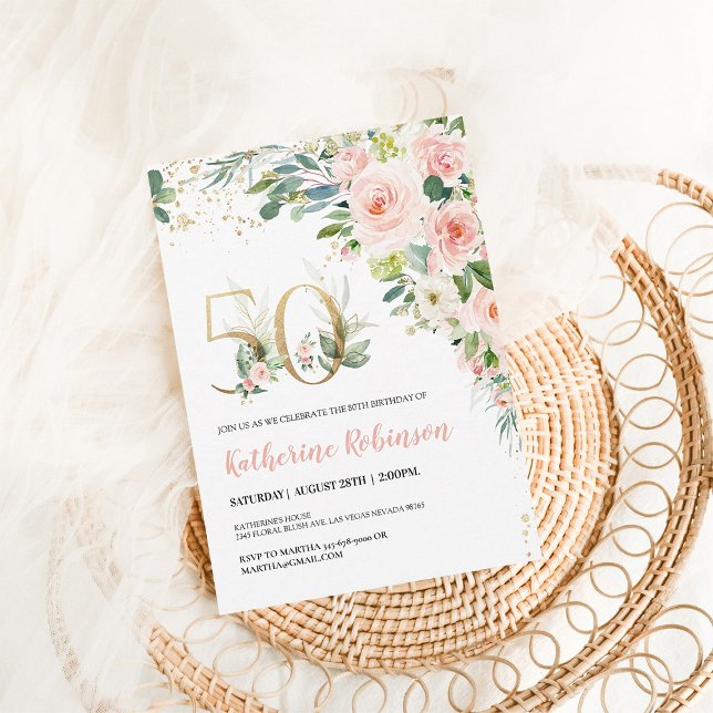 Elegant Pink Gold 50th Birthday Invitation (Creator Uploaded)