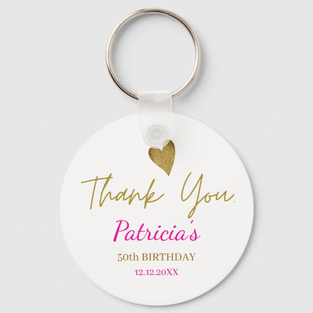 Elegant Pink Gold 50th Birthday Thank You  Favors Keychain (Front)