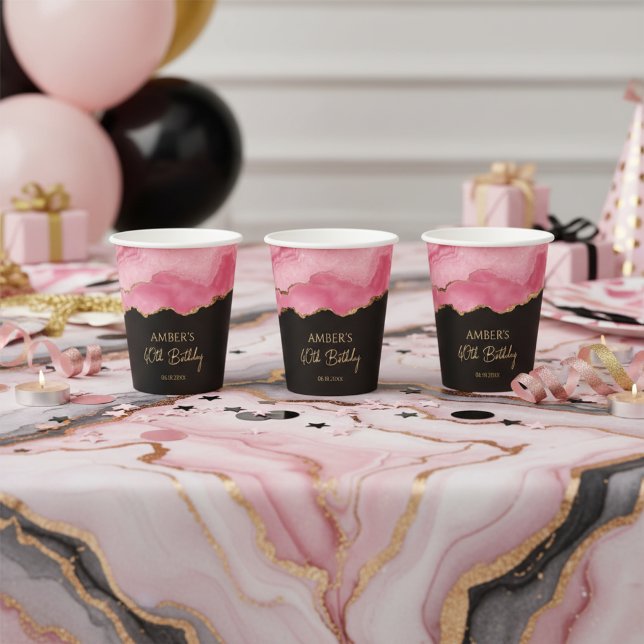 Elegant Pink Gold Abstract Marble Design Paper Cups (Creator Uploaded)