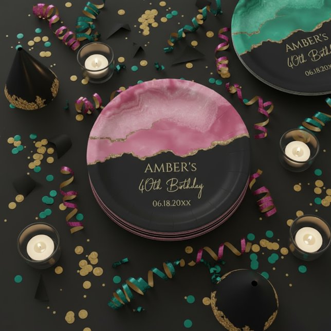 Elegant Pink Gold Abstract Marble Design Paper Plates (Creator Uploaded)