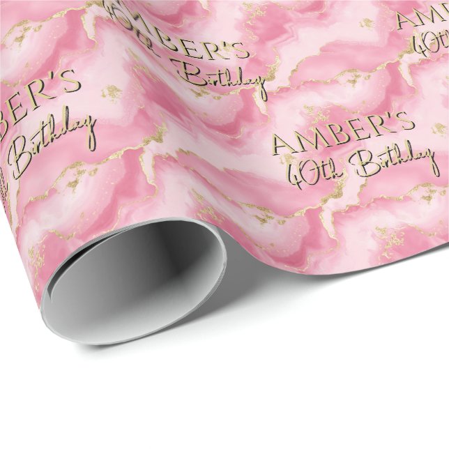 Elegant Pink  Gold Abstract Marble Design Wrapping Paper (Roll Corner)