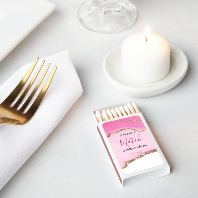 Elegant Pink & Gold Agate Stone Wedding Guest  Matchboxes (Creator Uploaded)