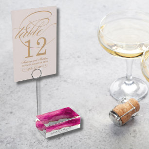 Elegant Pink Gold Agate Stone Wedding Guest Table Place Card Holder