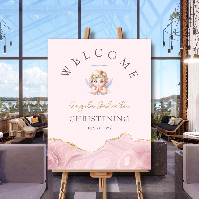 Elegant Pink & Gold Angel Christening Welcome Sign (Creator Uploaded)