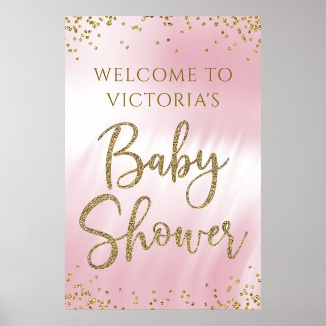 Elegant Pink Gold Baby Shower Welcome Sign (Front)
