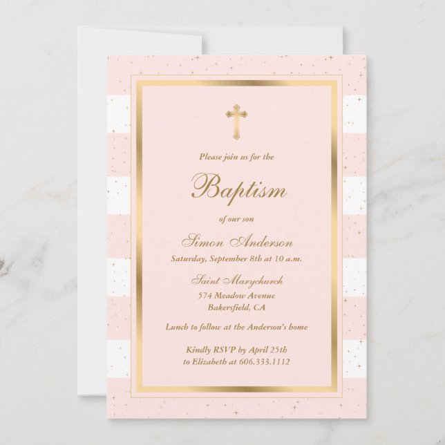 Elegant Pink Gold Baptism Invitation (Front)