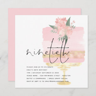 Elegant Pink Gold Birthday Cake 90th Party Invitation
