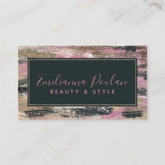 Elegant Pink Gold Black Brushstrokes Business Card