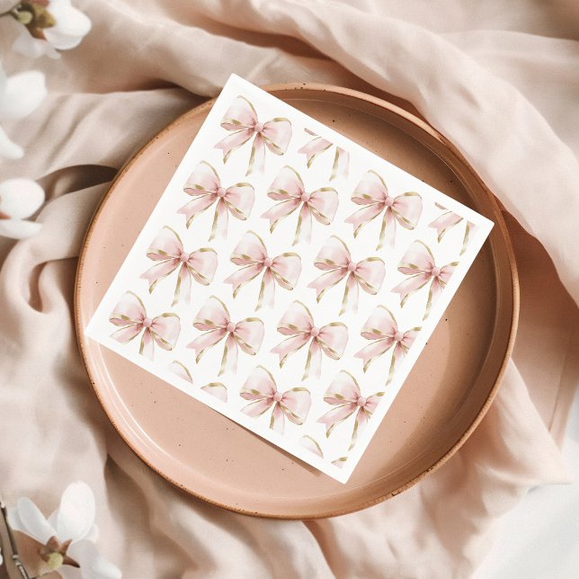 Elegant Pink Gold Bow Pattern Baby Shower Girl  Napkins (Creator Uploaded)