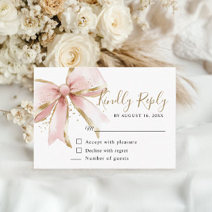Elegant Pink & Gold Bow Sweet 16th Birthday Reply Enclosure Card