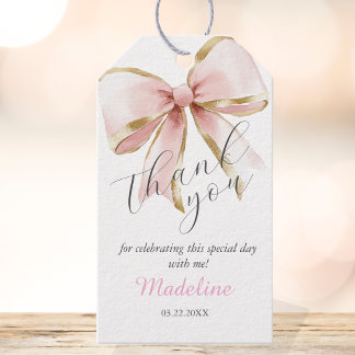 Elegant Pink Gold Bow Thank you Favor tag
