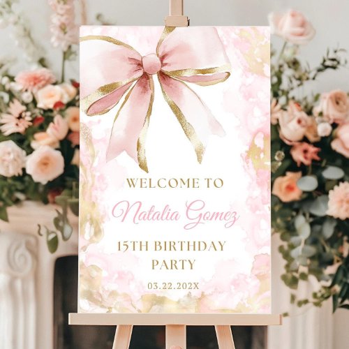 Elegant Pink Gold Bow Welcome Sign, Coquette Pink  Foam Board