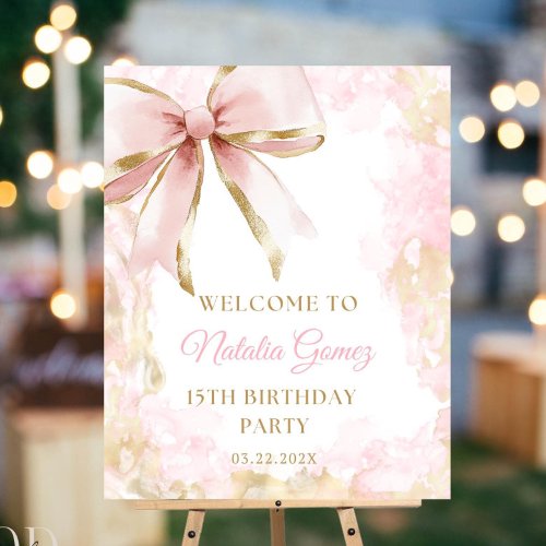 Elegant Pink Gold Bow Welcome Sign, Coquette Pink  Foam Board