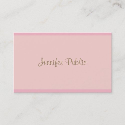 Elegant Pink Gold Calligraphy Script Modern Plain Business Card