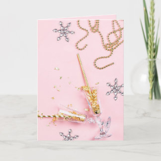 Elegant Pink & Gold Champagne Celebration Card