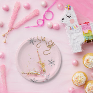 Elegant Pink & Gold Champagne Celebration Paper Plates