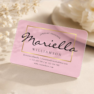 Elegant Pink & Gold Chic Script Transparent Clear Business Cards