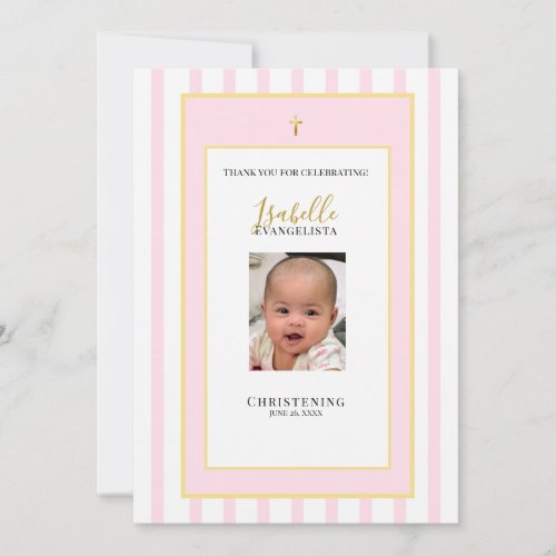 Elegant Pink Gold Christening Thank You Card