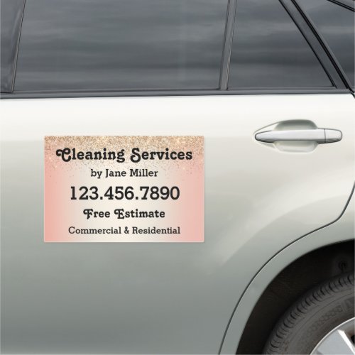 Elegant Pink Gold Cleaning Service Advertisement Car Magnet