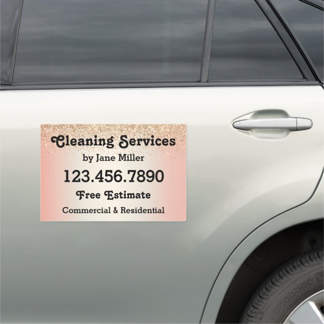 Elegant Pink Gold Cleaning Service Advertisement Car Magnet (In Situ)