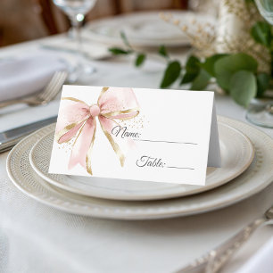 Elegant Pink & Gold Coquette Bow  Place Card
