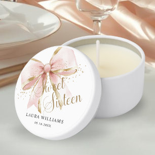 Elegant Pink Gold Coquette Sweet Sixteen Birthday Mini Candle Favors