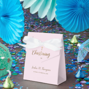 Elegant Pink Gold cross Custom Christening Favor Boxes