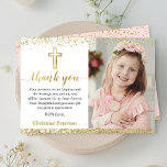 Elegant Pink Gold Cross Girl Baptism Photo Thank You Card<br><div class="desc">Elegant Pink Gold Cross Girl Baptism Photo Thank You Card</div>