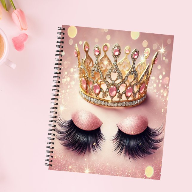 Elegant Pink & Gold Crown Eyelashes  Notebook (Sparkly pink notebook with lashes & crown – perfect for lash techs, glam girls & journaling!

)