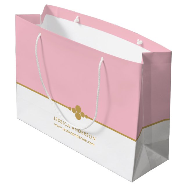 Elegant Pink Gold Custom  Large Gift Bag (Back Angled)
