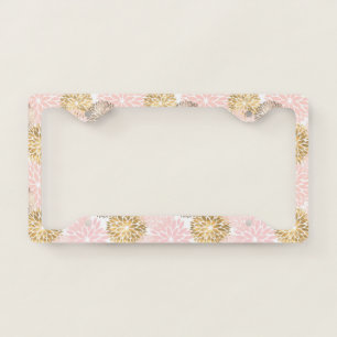 Elegant Pink Gold Dahlia Floral License Plate Frame