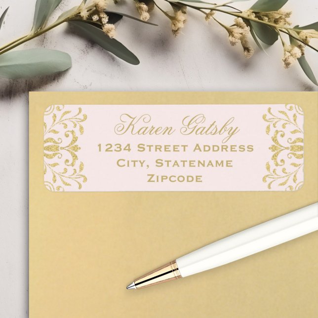 Elegant Pink Gold Damask Wedding Address Label (Creator Uploaded)