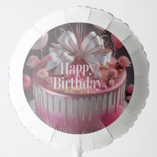 Elegant Pink & Gold Drip Birthday Cake Balloon