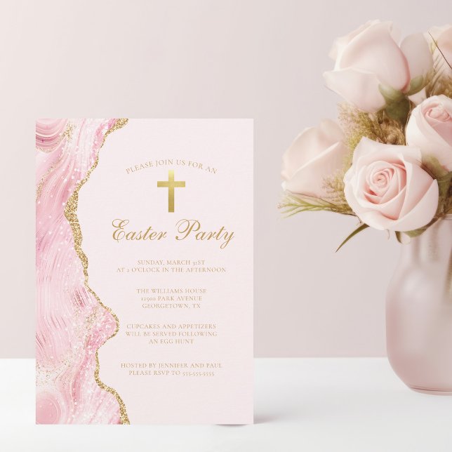 Elegant Pink Gold Easter Party Invitation (Creator Uploaded)