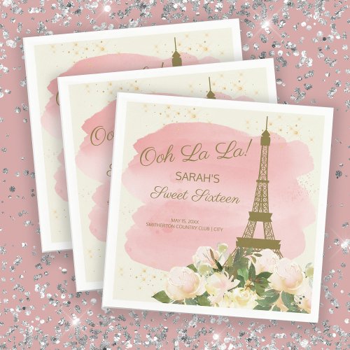 Elegant Pink Gold Eiffel Tower Paris Sweet 16 Napkins