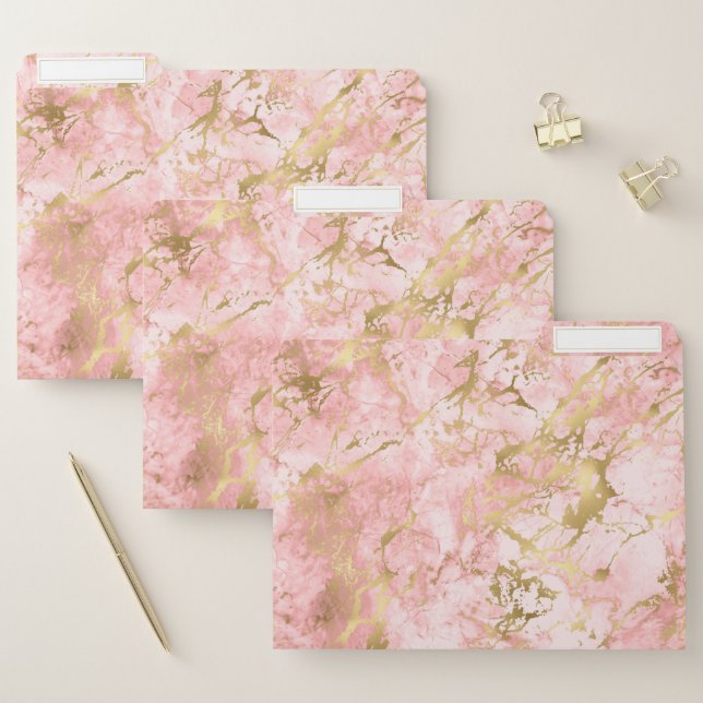Elegant Pink Gold Faux Foil Marble Pattern File Folder (Set)